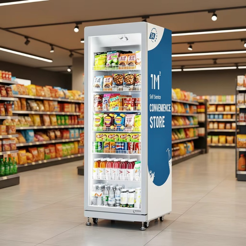 Open Vending Machine - フードライン カスタマイズド自動販売機 AI搭載 オープンドア式自動販売機 カメラ監視SDK機能 WiFi接続対応