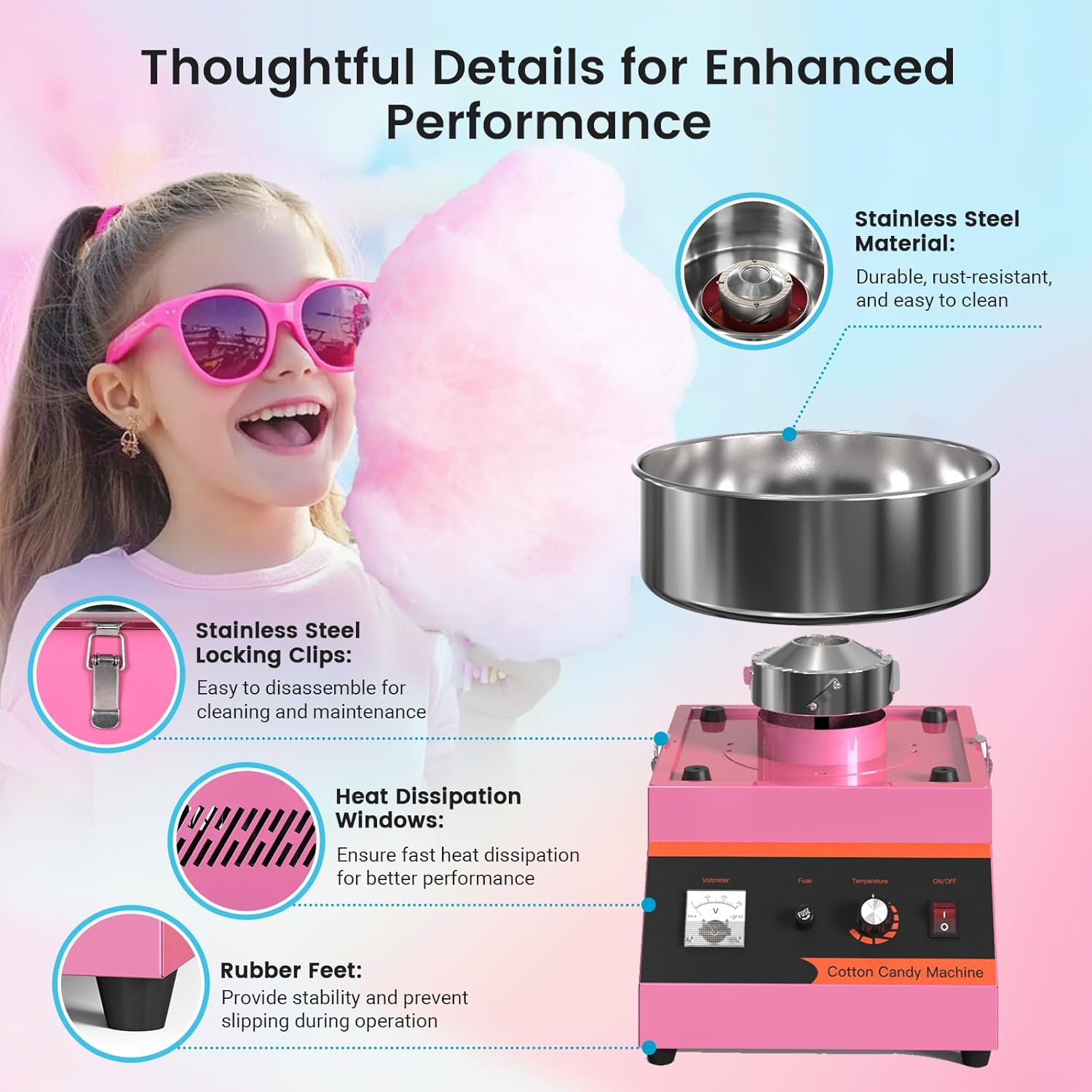 MHT2電動綿菓子製造機 1000W 業務用レトロ綿菓子メー - Candy Floss Machine のレビューと価格